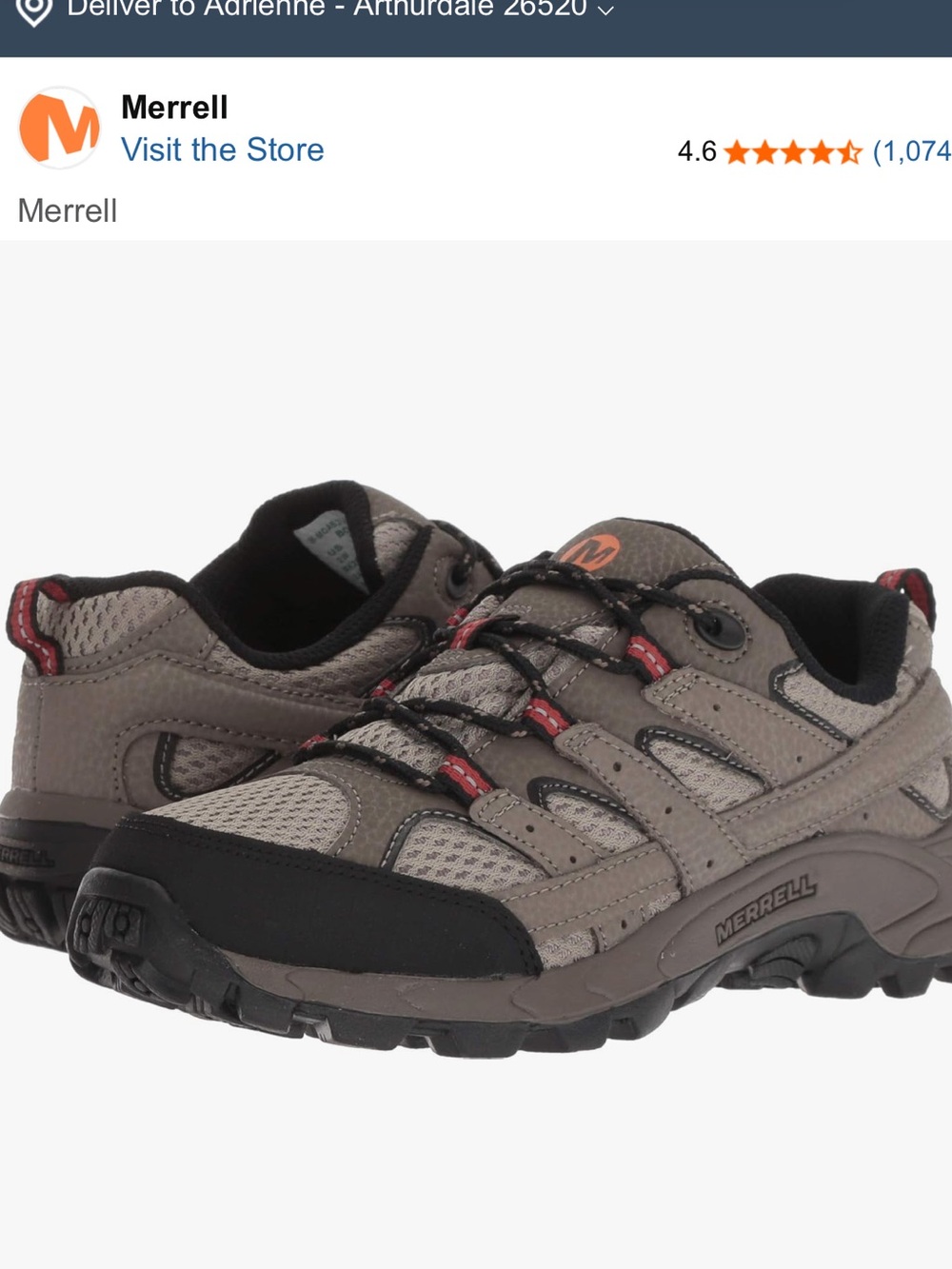 Merrell Taupe Hiking Sneakers with Black and Red boys size 5 or woman’s 7